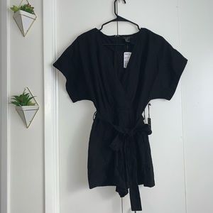 Forever 21 Black Deep Neckline Romper Linen NWT